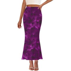 imagePRETTYGARDEN Womens Floral Print Mesh Long Skirt High Waisted Bodycon Fishtail Flowy Summer Maxi Skirts for Women TrendyFloral Purple