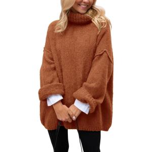 imagePRETTYGARDEN Womens Knit Oversized Sweater Fall Fashion Casual Long Sleeve Turtleneck Loose Chunky Pullover TopsBrick Red