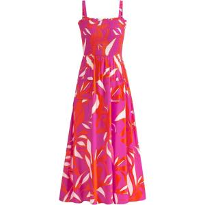 imagePRETTYGARDEN Womens Summer Dresses 2025 Casual Spaghetti Strap Ruffle Smocked Flowy Floral Print Maxi Dress with PocketsRose Red Orange Floral