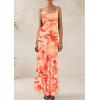 imagePRETTYGARDEN Maxi Dresses for Women 2025 Summer Tiered Floral Beach Sundress Spaghetti Strap Wedding Guest Long DressFloral Light Orange