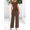 imagePRETTYGARDEN Summer Jumpsuits for Women Dressy 2025 Ribbed Cap Sleeve Wide Leg Pants Rompers Elegant Casual One Piece OutfitsCoffee