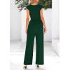 imagePRETTYGARDEN Summer Jumpsuits for Women Dressy 2025 Ribbed Cap Sleeve Wide Leg Pants Rompers Elegant Casual One Piece OutfitsDark Green