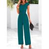 imagePRETTYGARDEN Summer Jumpsuits for Women Dressy 2025 Ribbed Cap Sleeve Wide Leg Pants Rompers Elegant Casual One Piece OutfitsMalachite Green