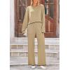 imagePRETTYGARDEN Womens 2 Piece Fall Outfits Long Sleeve Crop Top Wide Leg Pants Knit Pullover Sweater Lounge SetKhaki