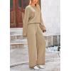 imagePRETTYGARDEN Womens 2 Piece Fall Outfits Long Sleeve Crop Top Wide Leg Pants Knit Pullover Sweater Lounge SetKhaki