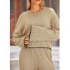 imagePRETTYGARDEN Womens 2 Piece Fall Outfits Long Sleeve Crop Top Wide Leg Pants Knit Pullover Sweater Lounge SetKhaki