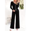 imagePRETTYGARDEN Womens 2 Piece Outfits 2024 Winter Knit Lounge Sets Long Sleeve Buttons Sweater Tops Wide Leg Pants TracksuitsBlack