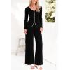 imagePRETTYGARDEN Womens 2 Piece Outfits 2024 Winter Knit Lounge Sets Long Sleeve Buttons Sweater Tops Wide Leg Pants TracksuitsBlack