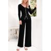 imagePRETTYGARDEN Womens 2 Piece Outfits 2024 Winter Knit Lounge Sets Long Sleeve Buttons Sweater Tops Wide Leg Pants TracksuitsBlack