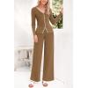 imagePRETTYGARDEN Womens 2 Piece Outfits 2024 Winter Knit Lounge Sets Long Sleeve Buttons Sweater Tops Wide Leg Pants TracksuitsCamel