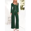 imagePRETTYGARDEN Womens 2 Piece Outfits 2024 Winter Knit Lounge Sets Long Sleeve Buttons Sweater Tops Wide Leg Pants TracksuitsDark Green