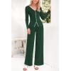 imagePRETTYGARDEN Womens 2 Piece Outfits 2024 Winter Knit Lounge Sets Long Sleeve Buttons Sweater Tops Wide Leg Pants TracksuitsDark Green