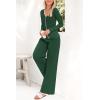 imagePRETTYGARDEN Womens 2 Piece Outfits 2024 Winter Knit Lounge Sets Long Sleeve Buttons Sweater Tops Wide Leg Pants TracksuitsDark Green