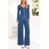 imagePRETTYGARDEN Womens 2 Piece Outfits 2024 Winter Knit Lounge Sets Long Sleeve Buttons Sweater Tops Wide Leg Pants TracksuitsGrey Blue
