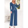 imagePRETTYGARDEN Womens 2 Piece Outfits 2024 Winter Knit Lounge Sets Long Sleeve Buttons Sweater Tops Wide Leg Pants TracksuitsGrey Blue