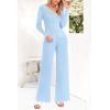 imagePRETTYGARDEN Womens 2 Piece Outfits 2024 Winter Knit Lounge Sets Long Sleeve Buttons Sweater Tops Wide Leg Pants TracksuitsLight Blue