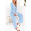 imagePRETTYGARDEN Womens 2 Piece Outfits 2024 Winter Knit Lounge Sets Long Sleeve Buttons Sweater Tops Wide Leg Pants TracksuitsLight Blue