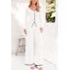 imagePRETTYGARDEN Womens 2 Piece Outfits 2024 Winter Knit Lounge Sets Long Sleeve Buttons Sweater Tops Wide Leg Pants TracksuitsWhite