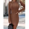 imagePRETTYGARDEN Womens 2024 Fall Bodycon Mini Dresses Casual Long Sleeve Solid Color Short Tight Ladies Party Club Fashion DressCoffee