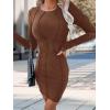 imagePRETTYGARDEN Womens 2024 Fall Bodycon Mini Dresses Casual Long Sleeve Solid Color Short Tight Ladies Party Club Fashion DressCoffee