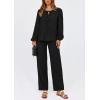 imagePRETTYGARDEN Womens 2025 Two Piece Outfits Tie Front Long Sleeve Top Wide Leg Pant Lounge Sets Cute Matching LoungewearBlack