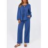 imagePRETTYGARDEN Womens 2025 Two Piece Outfits Tie Front Long Sleeve Top Wide Leg Pant Lounge Sets Cute Matching LoungewearBlue
