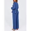 imagePRETTYGARDEN Womens 2025 Two Piece Outfits Tie Front Long Sleeve Top Wide Leg Pant Lounge Sets Cute Matching LoungewearBlue