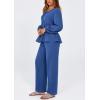 imagePRETTYGARDEN Womens 2025 Two Piece Outfits Tie Front Long Sleeve Top Wide Leg Pant Lounge Sets Cute Matching LoungewearBlue
