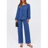 imagePRETTYGARDEN Womens 2025 Two Piece Outfits Tie Front Long Sleeve Top Wide Leg Pant Lounge Sets Cute Matching LoungewearBlue