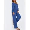 imagePRETTYGARDEN Womens 2025 Two Piece Outfits Tie Front Long Sleeve Top Wide Leg Pant Lounge Sets Cute Matching LoungewearBlue