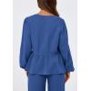 imagePRETTYGARDEN Womens 2025 Two Piece Outfits Tie Front Long Sleeve Top Wide Leg Pant Lounge Sets Cute Matching LoungewearBlue