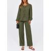 imagePRETTYGARDEN Womens 2025 Two Piece Outfits Tie Front Long Sleeve Top Wide Leg Pant Lounge Sets Cute Matching LoungewearDark Green