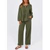 imagePRETTYGARDEN Womens 2025 Two Piece Outfits Tie Front Long Sleeve Top Wide Leg Pant Lounge Sets Cute Matching LoungewearDark Green