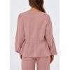 imagePRETTYGARDEN Womens 2025 Two Piece Outfits Tie Front Long Sleeve Top Wide Leg Pant Lounge Sets Cute Matching LoungewearDusty Pink