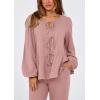 imagePRETTYGARDEN Womens 2025 Two Piece Outfits Tie Front Long Sleeve Top Wide Leg Pant Lounge Sets Cute Matching LoungewearDusty Pink