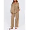 imagePRETTYGARDEN Womens 2025 Two Piece Outfits Tie Front Long Sleeve Top Wide Leg Pant Lounge Sets Cute Matching LoungewearKhaki