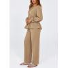 imagePRETTYGARDEN Womens 2025 Two Piece Outfits Tie Front Long Sleeve Top Wide Leg Pant Lounge Sets Cute Matching LoungewearKhaki