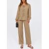imagePRETTYGARDEN Womens 2025 Two Piece Outfits Tie Front Long Sleeve Top Wide Leg Pant Lounge Sets Cute Matching LoungewearKhaki