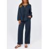 imagePRETTYGARDEN Womens 2025 Two Piece Outfits Tie Front Long Sleeve Top Wide Leg Pant Lounge Sets Cute Matching LoungewearNavy