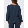 imagePRETTYGARDEN Womens 2025 Two Piece Outfits Tie Front Long Sleeve Top Wide Leg Pant Lounge Sets Cute Matching LoungewearNavy