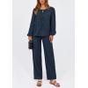 imagePRETTYGARDEN Womens 2025 Two Piece Outfits Tie Front Long Sleeve Top Wide Leg Pant Lounge Sets Cute Matching LoungewearNavy