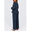 imagePRETTYGARDEN Womens 2025 Two Piece Outfits Tie Front Long Sleeve Top Wide Leg Pant Lounge Sets Cute Matching LoungewearNavy