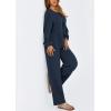 imagePRETTYGARDEN Womens 2025 Two Piece Outfits Tie Front Long Sleeve Top Wide Leg Pant Lounge Sets Cute Matching LoungewearNavy