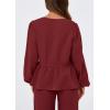 imagePRETTYGARDEN Womens 2025 Two Piece Outfits Tie Front Long Sleeve Top Wide Leg Pant Lounge Sets Cute Matching LoungewearWine Red