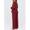 imagePRETTYGARDEN Womens 2025 Two Piece Outfits Tie Front Long Sleeve Top Wide Leg Pant Lounge Sets Cute Matching LoungewearWine Red