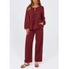 imagePRETTYGARDEN Womens 2025 Two Piece Outfits Tie Front Long Sleeve Top Wide Leg Pant Lounge Sets Cute Matching LoungewearWine Red