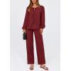 imagePRETTYGARDEN Womens 2025 Two Piece Outfits Tie Front Long Sleeve Top Wide Leg Pant Lounge Sets Cute Matching LoungewearWine Red