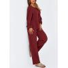 imagePRETTYGARDEN Womens 2025 Two Piece Outfits Tie Front Long Sleeve Top Wide Leg Pant Lounge Sets Cute Matching LoungewearWine Red