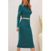 imagePRETTYGARDEN Womens Fall 2 Piece Outfits Track Suits Long Sleeve Crop Tops Bodycon Midi Skirt Slit Dress Matching SetsDark Green