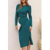 imagePRETTYGARDEN Womens Fall 2 Piece Outfits Track Suits Long Sleeve Crop Tops Bodycon Midi Skirt Slit Dress Matching SetsDark Green
